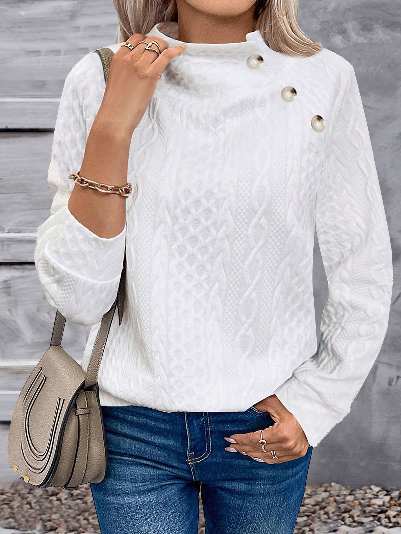 Geometric Turtleneck Jacquard Vintage Long Sleeve Sweatshirt