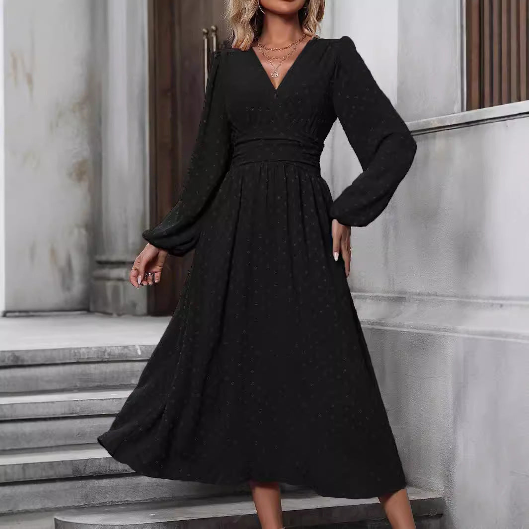 Floral Balloon Sleeve Spring/Fall Dress V Neck Long Sleeve A-Line Dress