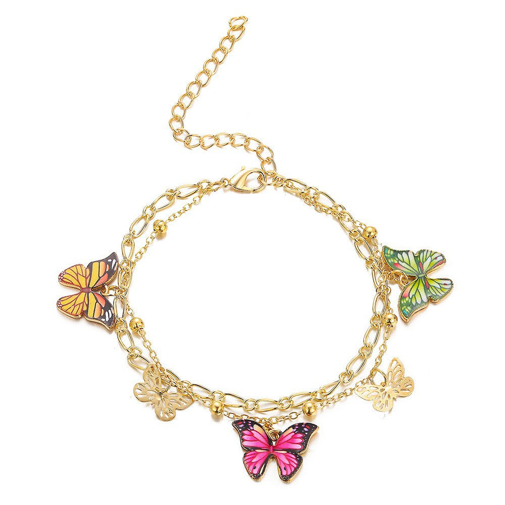 Hollow love beach double anklet