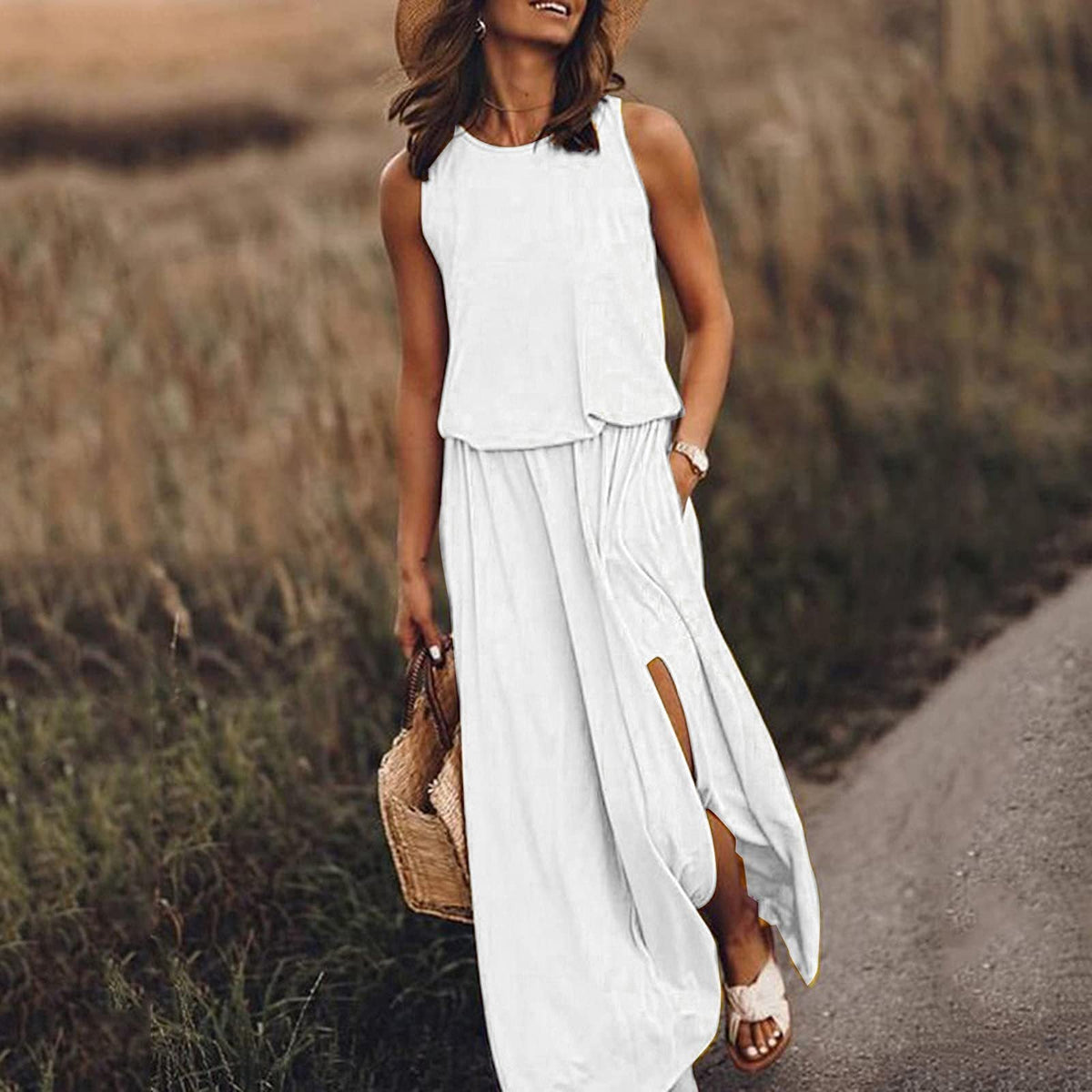 Elegant Solid Backless Sleeveless Long Dress