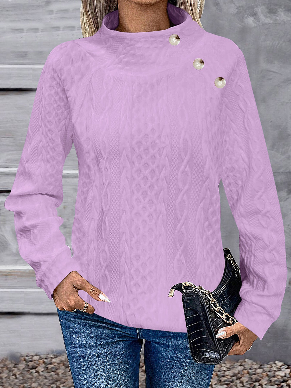 Geometric Turtleneck Jacquard Vintage Long Sleeve Sweatshirt