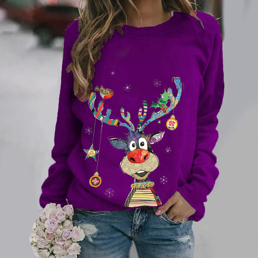Women's Sweatshirt Casual Christmas Crew Neck Printed Long Sleeve Fashion Fall Loose Pullover
