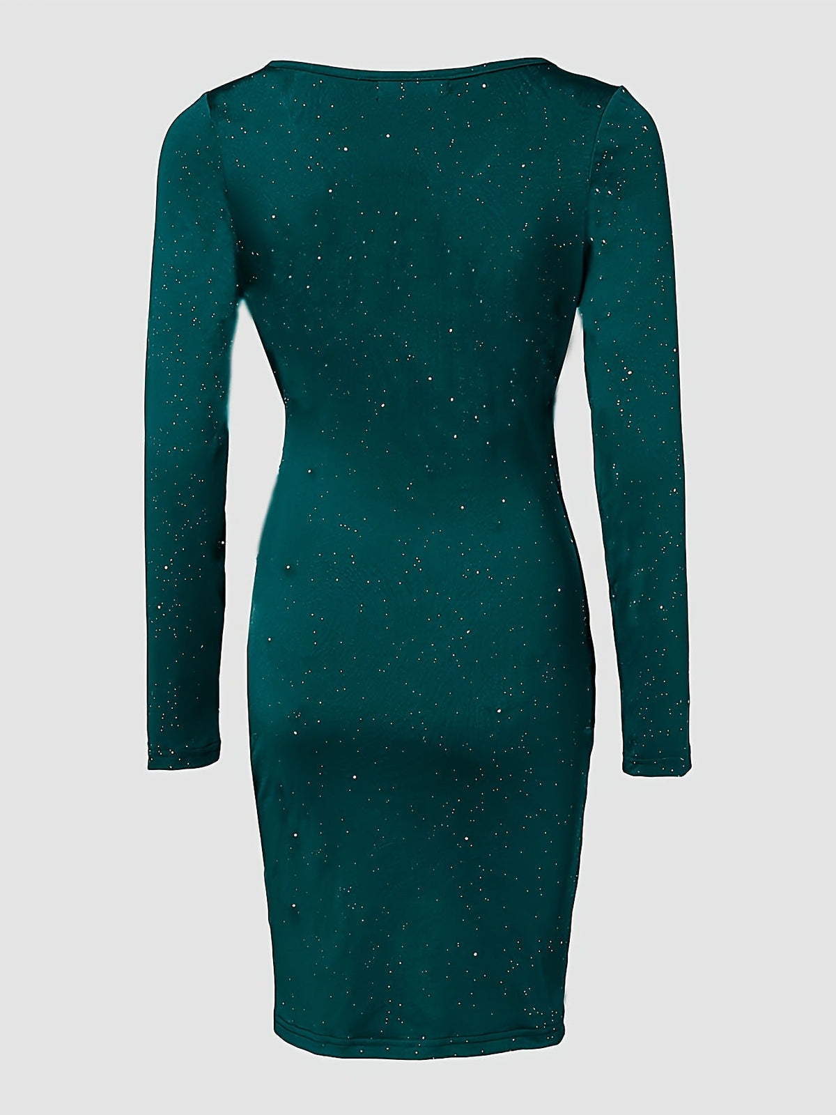 1pc Elegant V-Neck Long Sleeve Bodycon Dress for Women - Solid Color, No Padding