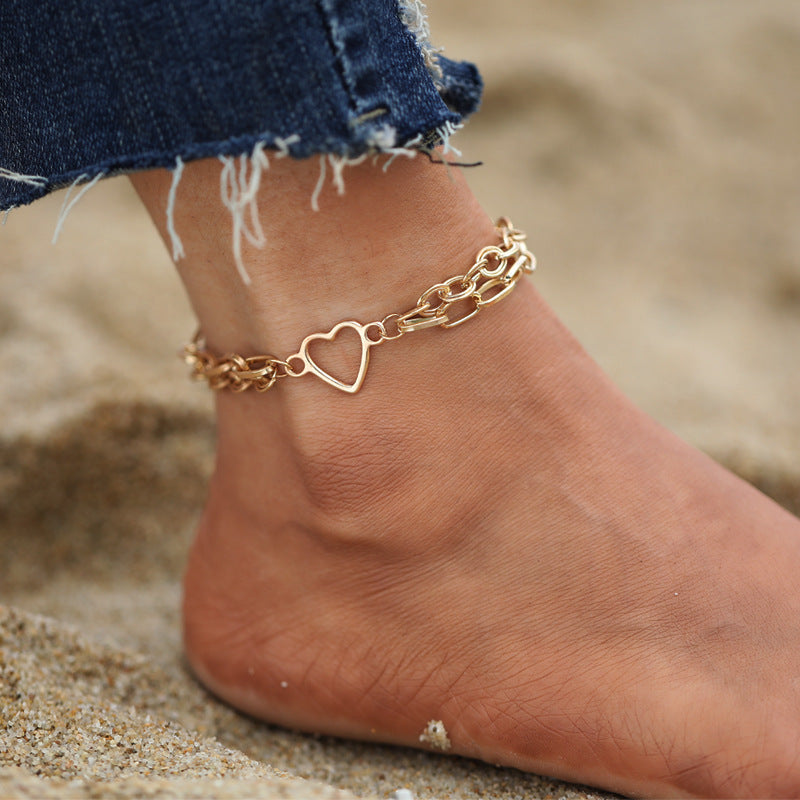 Hollow love beach double anklet