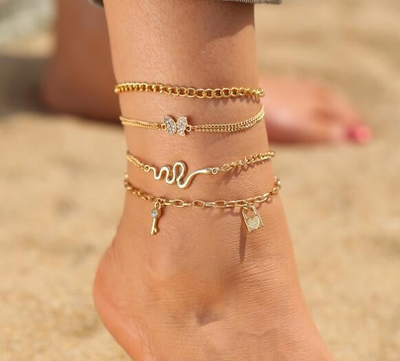 Hollow love beach double anklet