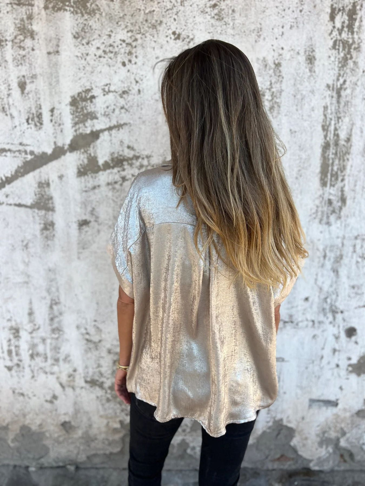 Loose Foiled Short Sleeve Lapel Shirt