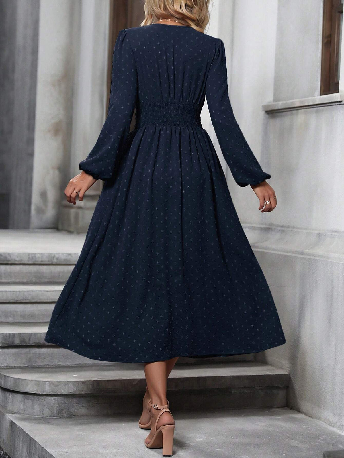 Floral Balloon Sleeve Spring/Fall Dress V Neck Long Sleeve A-Line Dress