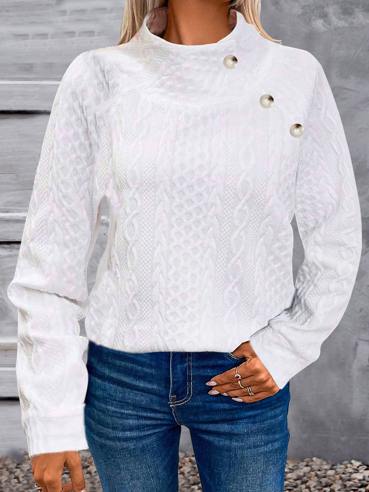 Geometric Turtleneck Jacquard Vintage Long Sleeve Sweatshirt