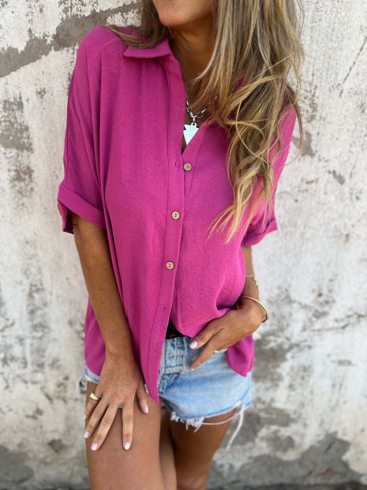 Plain Basic Modern Half Sleeve Collar Regular Tops