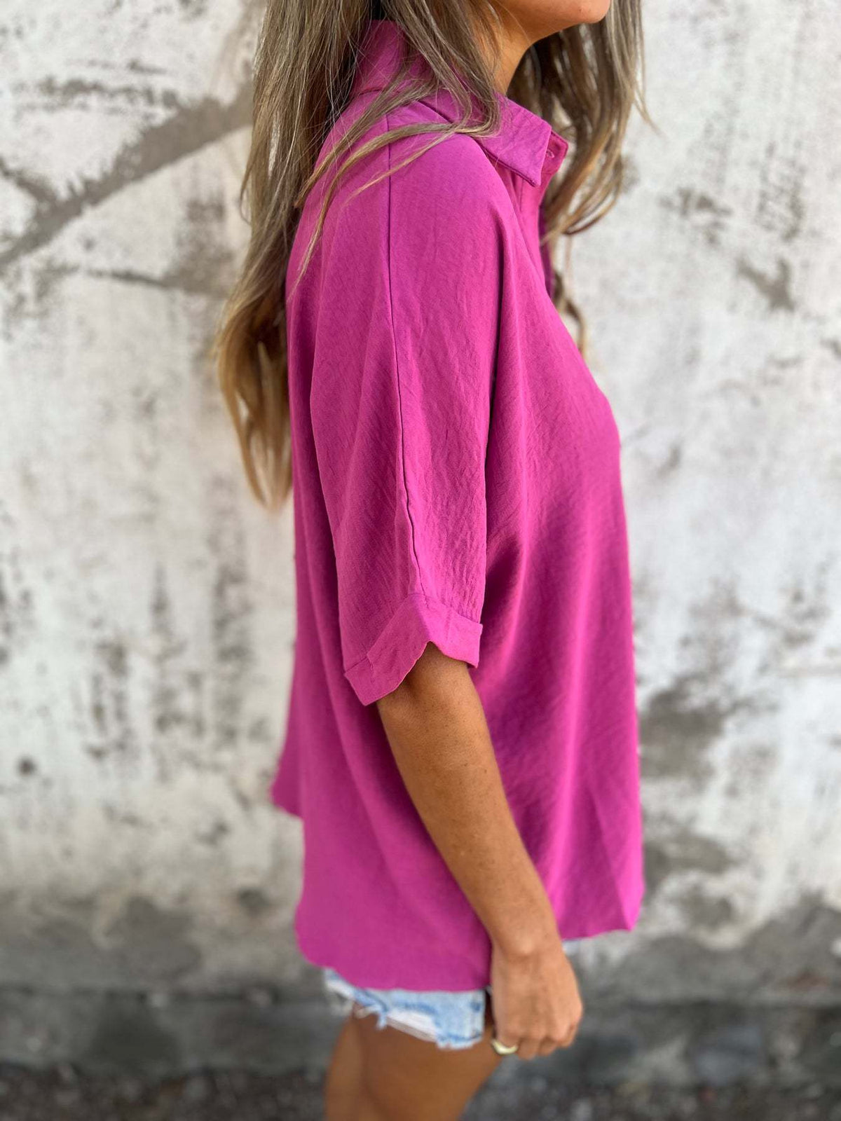 Plain Basic Modern Half Sleeve Collar Regular Tops