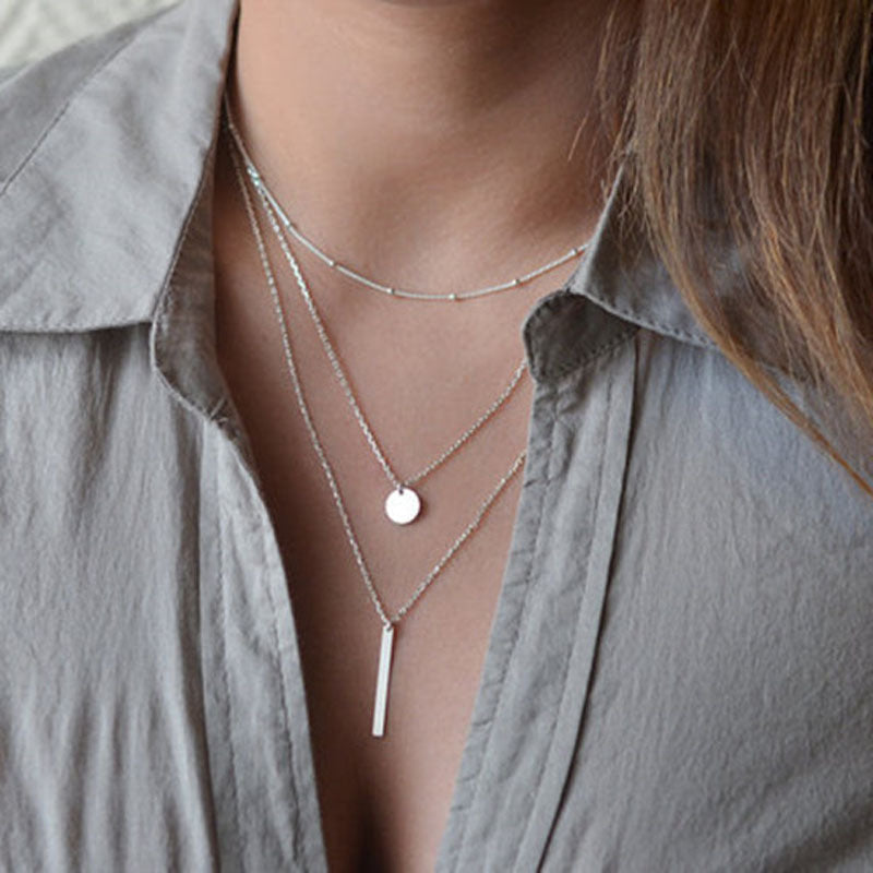 Copper Bead Chain Sequined Metal Multi-layer Necklace