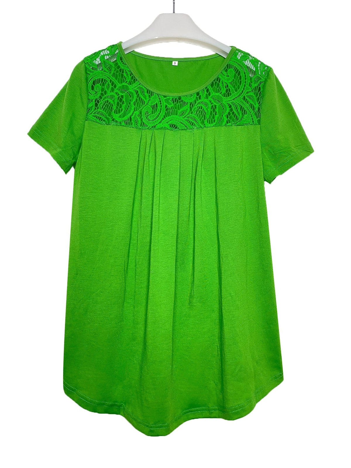 Women's Contrast Lace Ruched T-Shirt - Casual Short Sleeve Top
