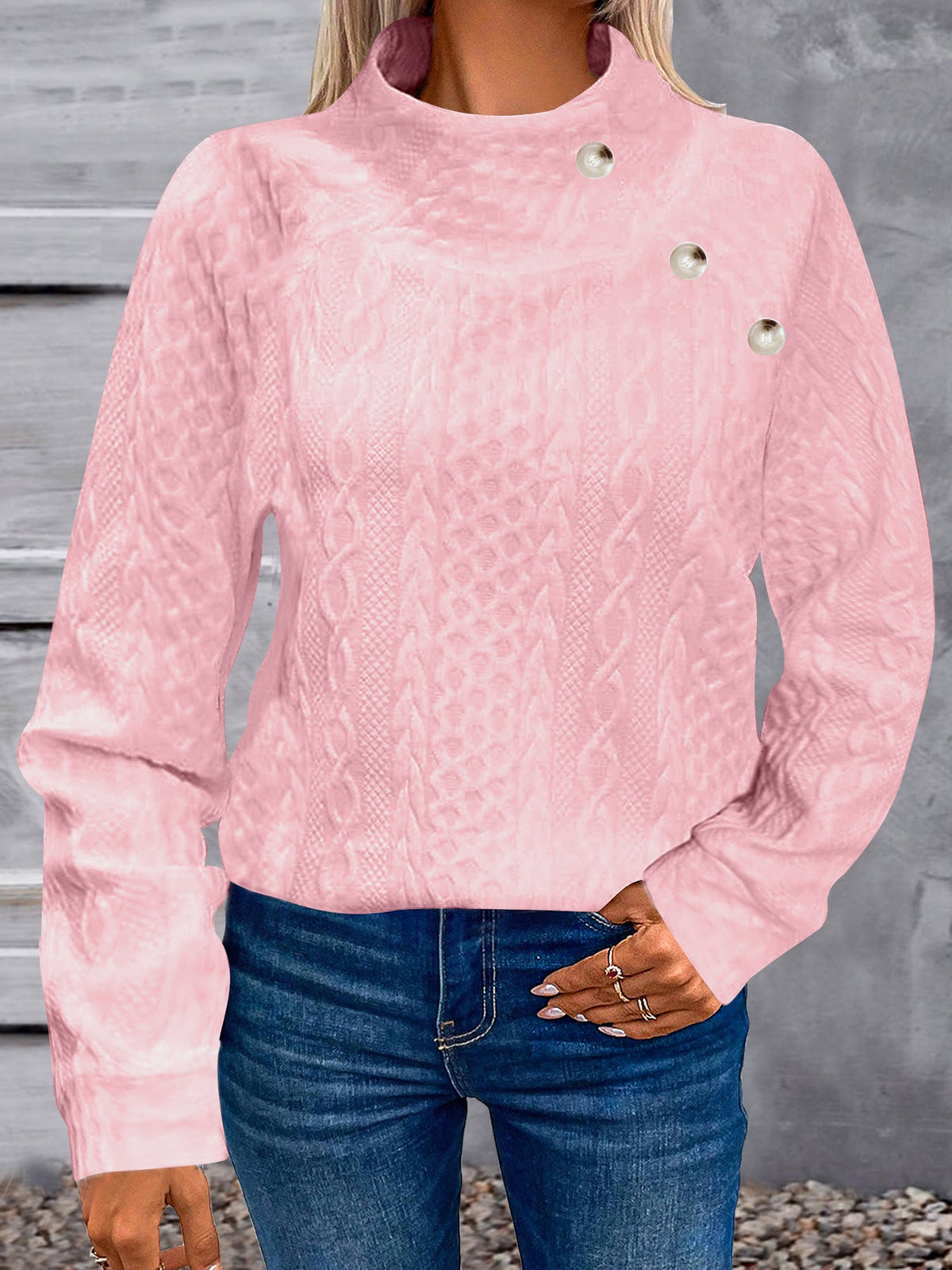 Geometric Turtleneck Jacquard Vintage Long Sleeve Sweatshirt