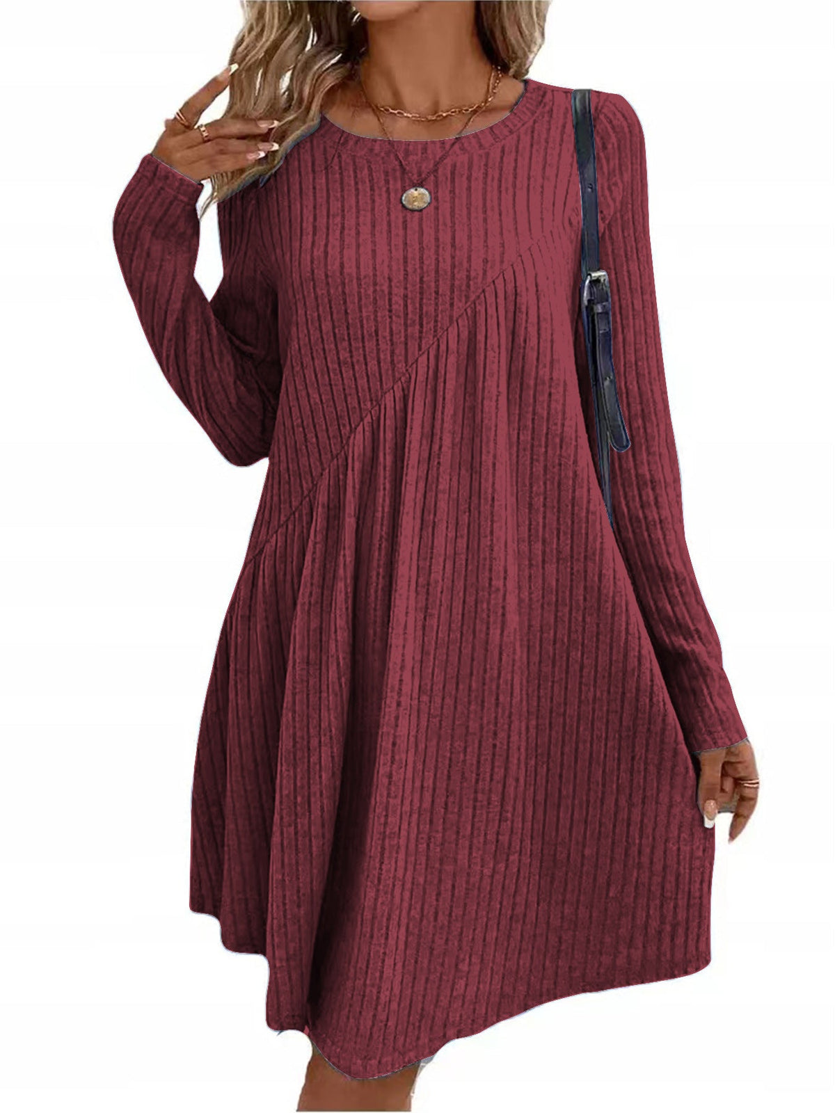 Relaxed Fit Ribbed Crew Neck Dress