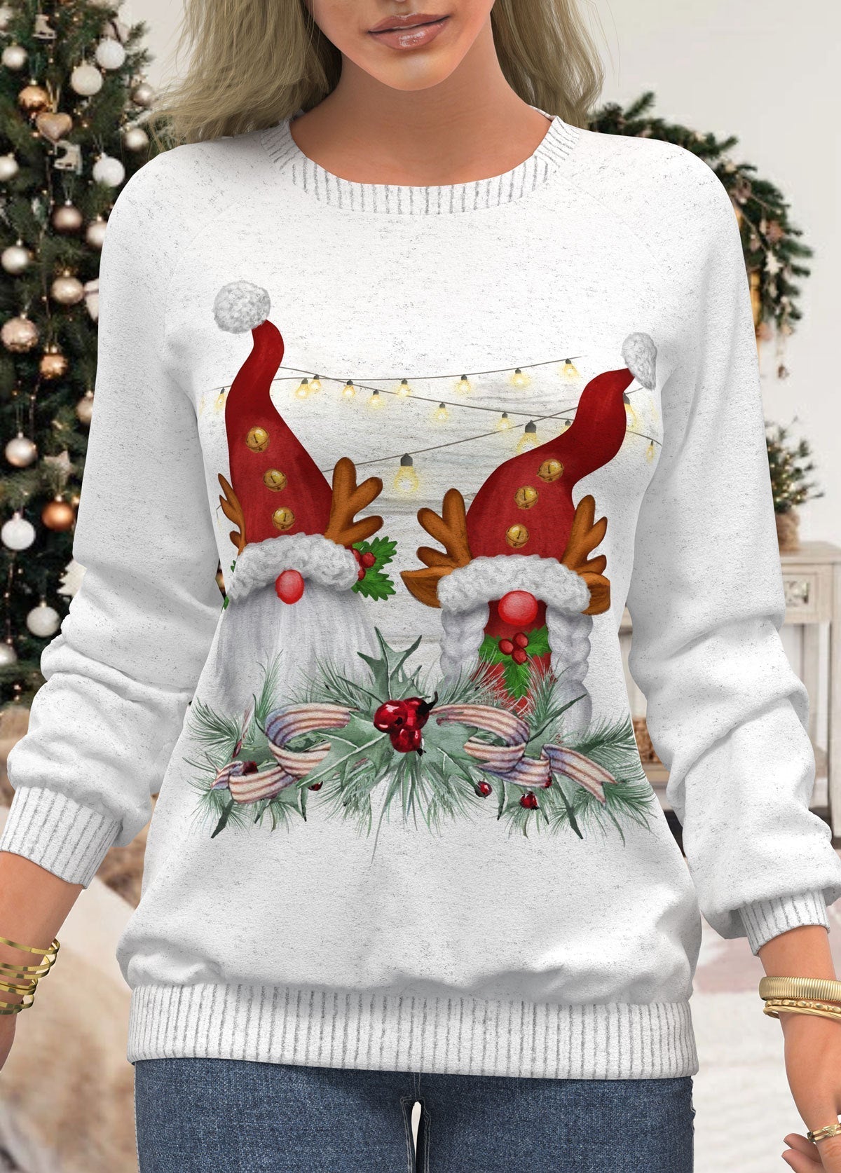 Snowman & Snowflake Print Sweatshirt, Casual Long Sleeve Crew Neck Sweatshirt