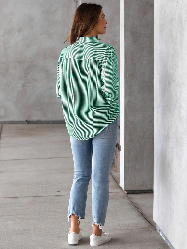 Long Sleeve Striped Button Up Tops