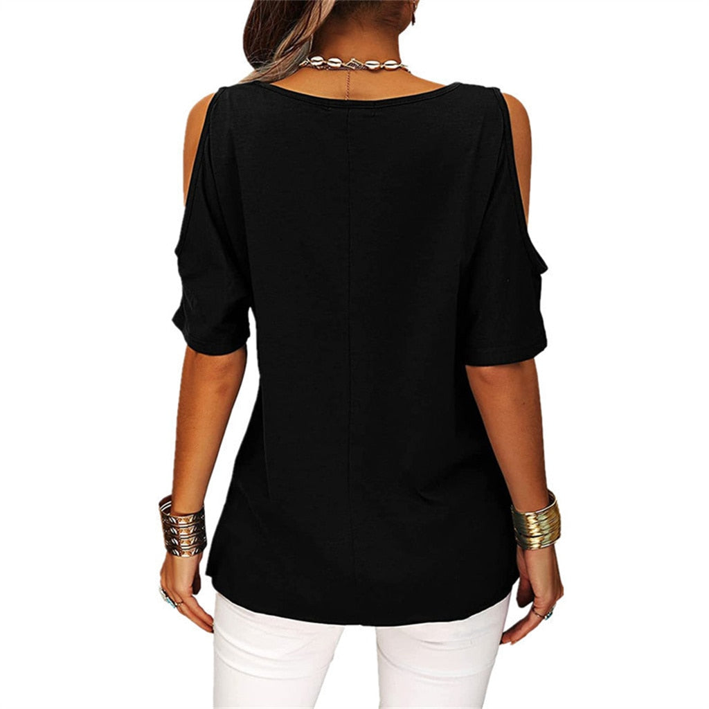 Short Sleeve Solid Cold Shoulder T-Shirts