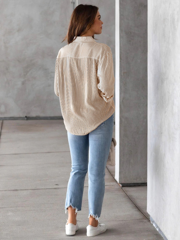 Long Sleeve Striped Button Up Tops
