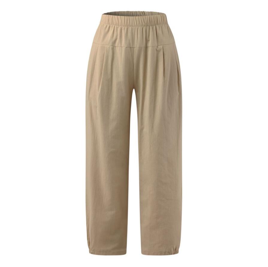 Cotton Linen Solid High Waist Women Trousers