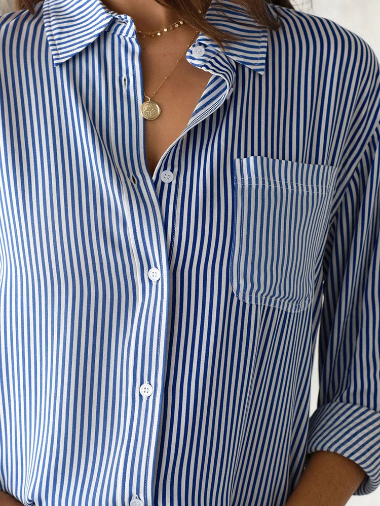 Long Sleeve Striped Button Up Tops