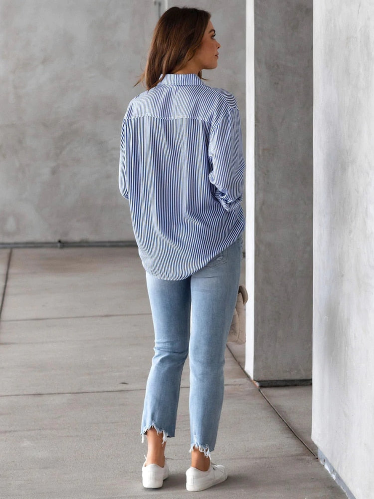Long Sleeve Striped Button Up Tops