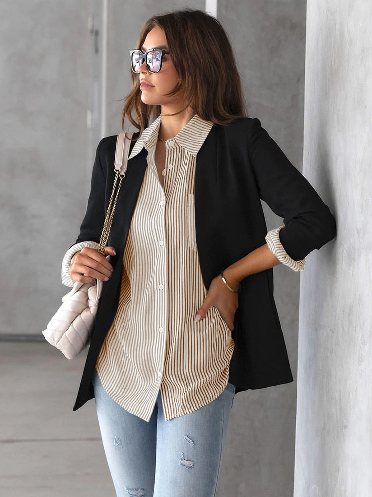 Long Sleeve Striped Button Up Tops