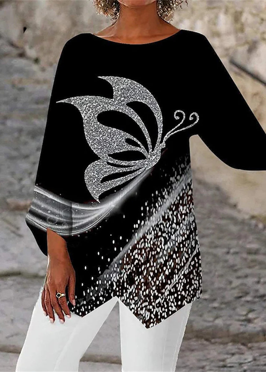 Geometric Print Long Sleeve Stitching Crewneck Shirt