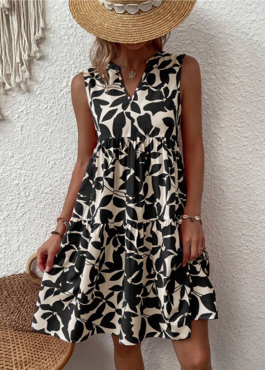Bohemian V-Neck Pleated Printed Dress