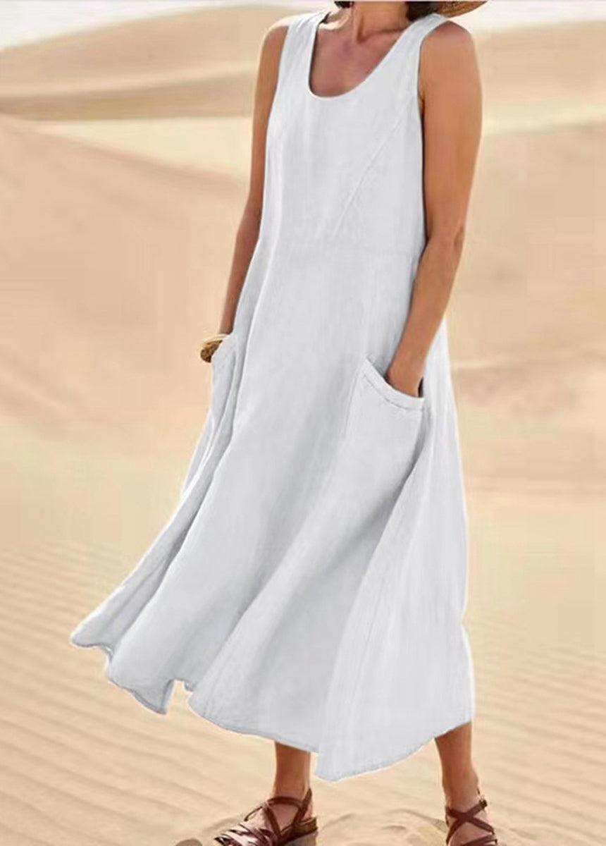 Solid Color Sleeveless Cotton And Linen Dress