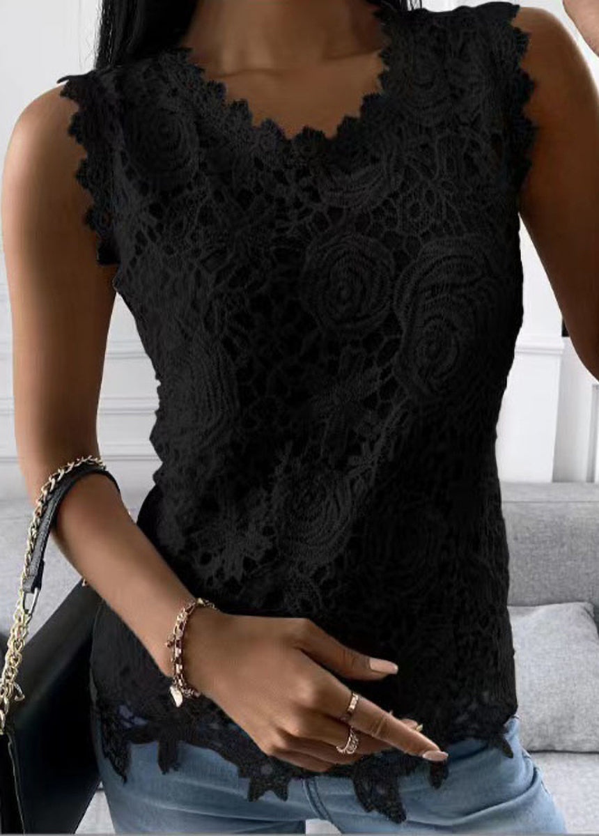Solid Color Lace Pattern Vest Top