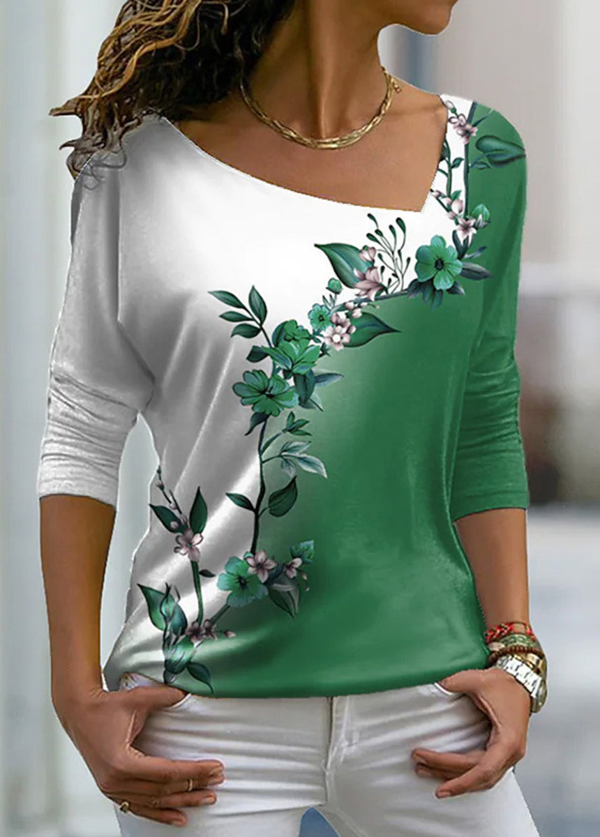V-neck Floral Long-sleeved T-shirt