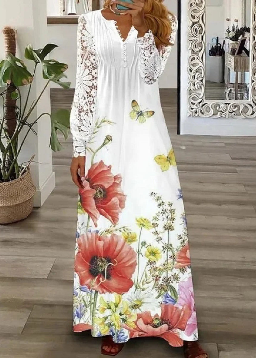Fashionable hollow lace long dress
