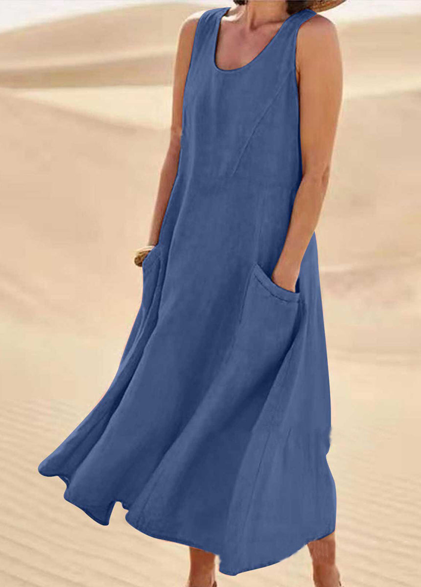 Solid Color Sleeveless Cotton And Linen Dress