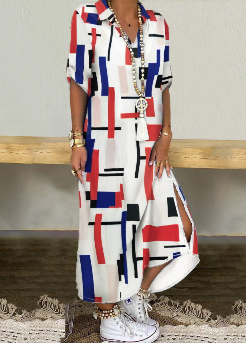 V-Neck Ethnic Print Dress