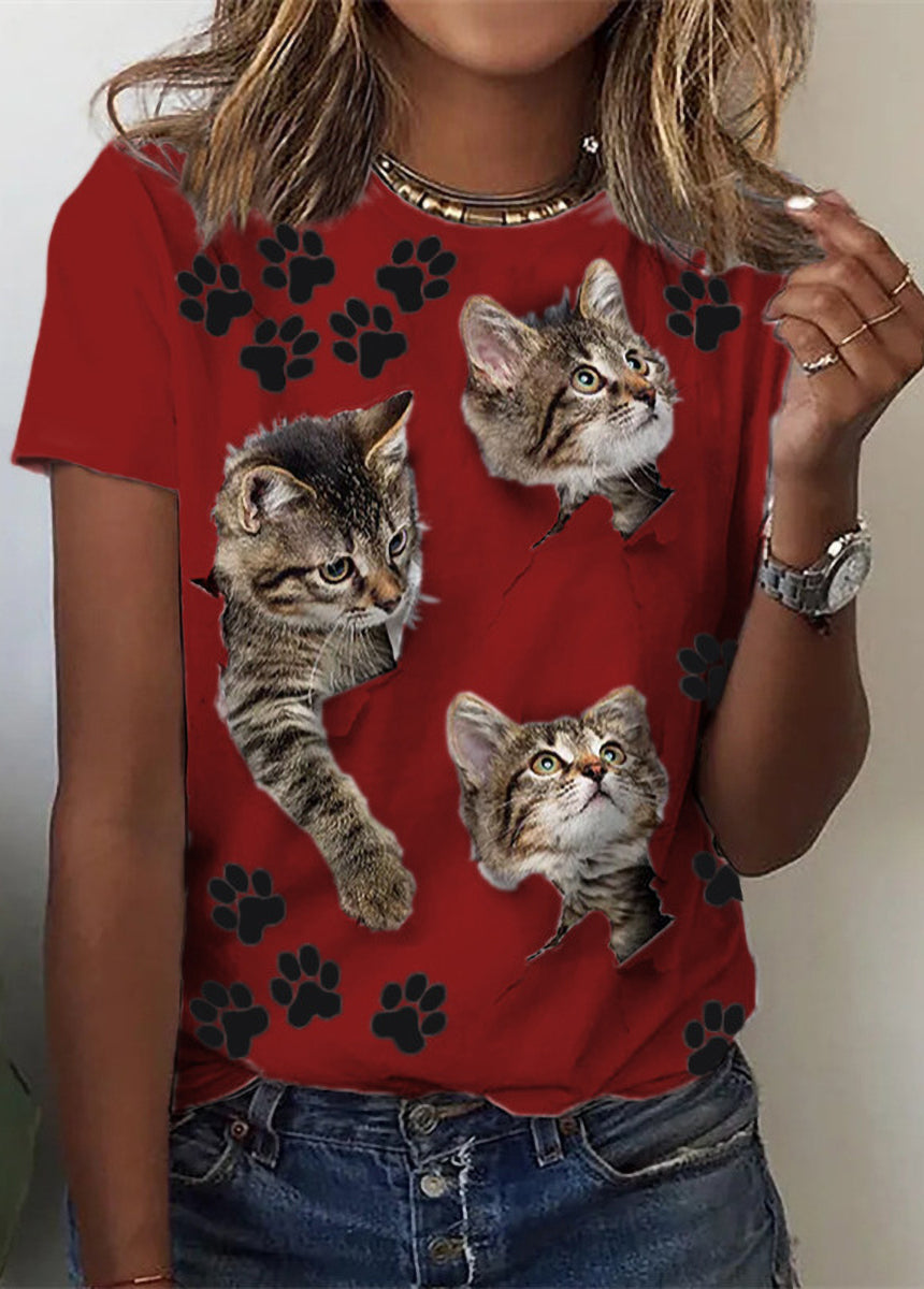 Animal Print Short Sleeve Round Neck T-Shirt