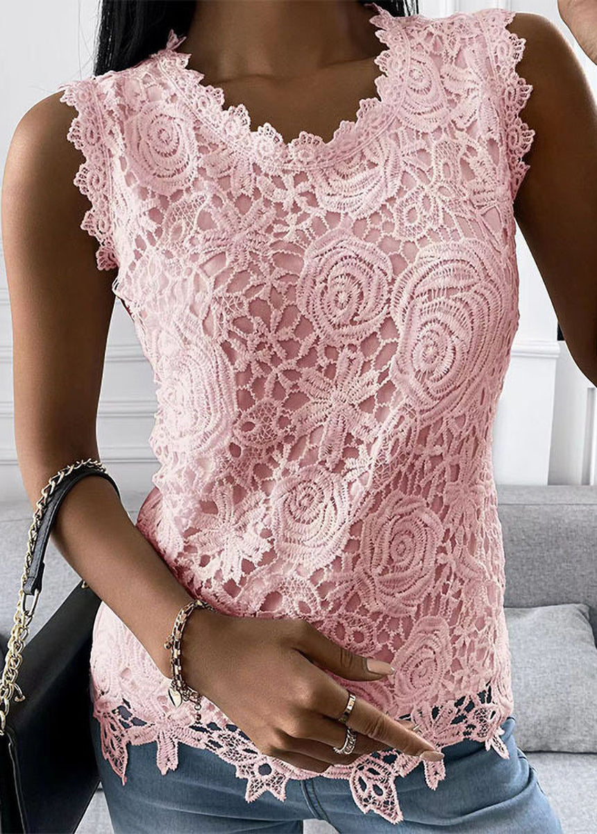 Solid Color Lace Pattern Vest Top