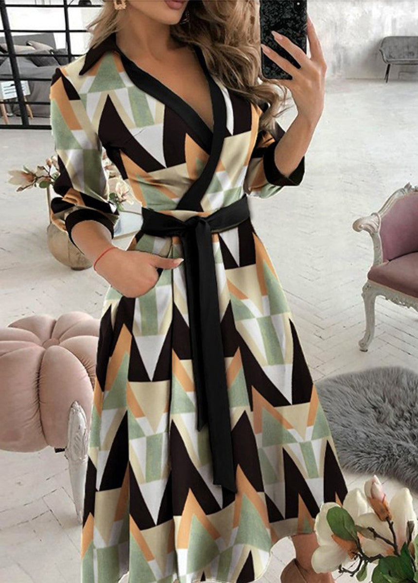 Printed Plaid Collar Tie Dress