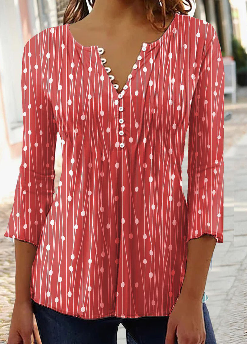 Printed V-Neck Long Sleeve Shirt