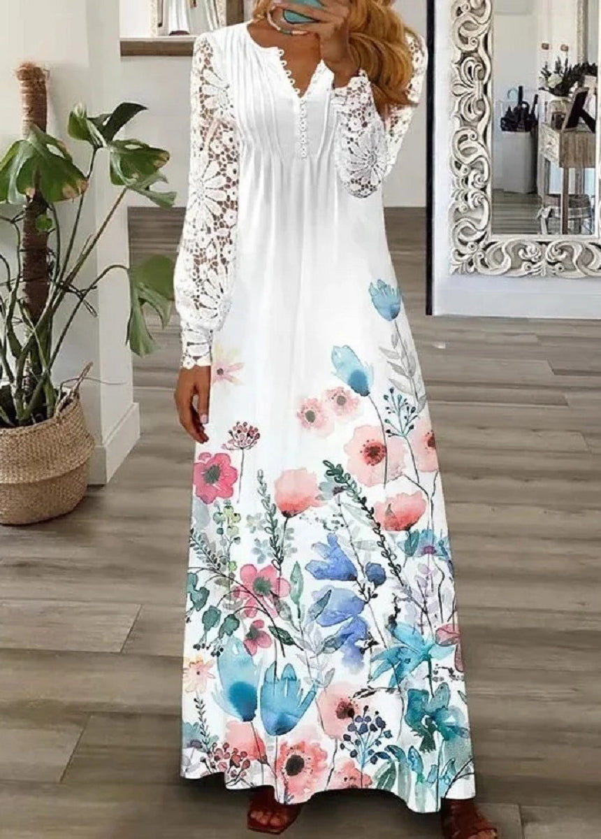 Fashionable hollow lace long dress