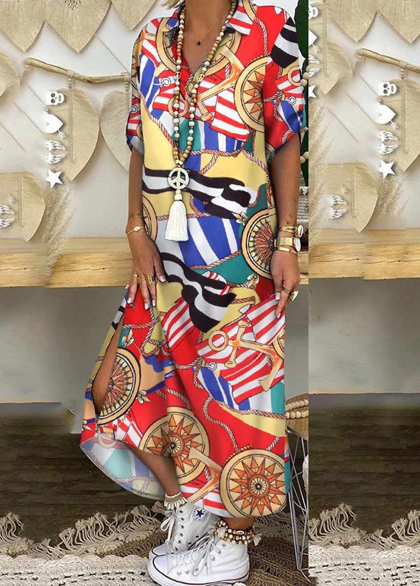 V-Neck Ethnic Print Dress