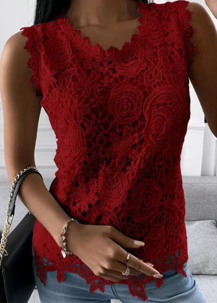 Solid Color Lace Pattern Vest Top