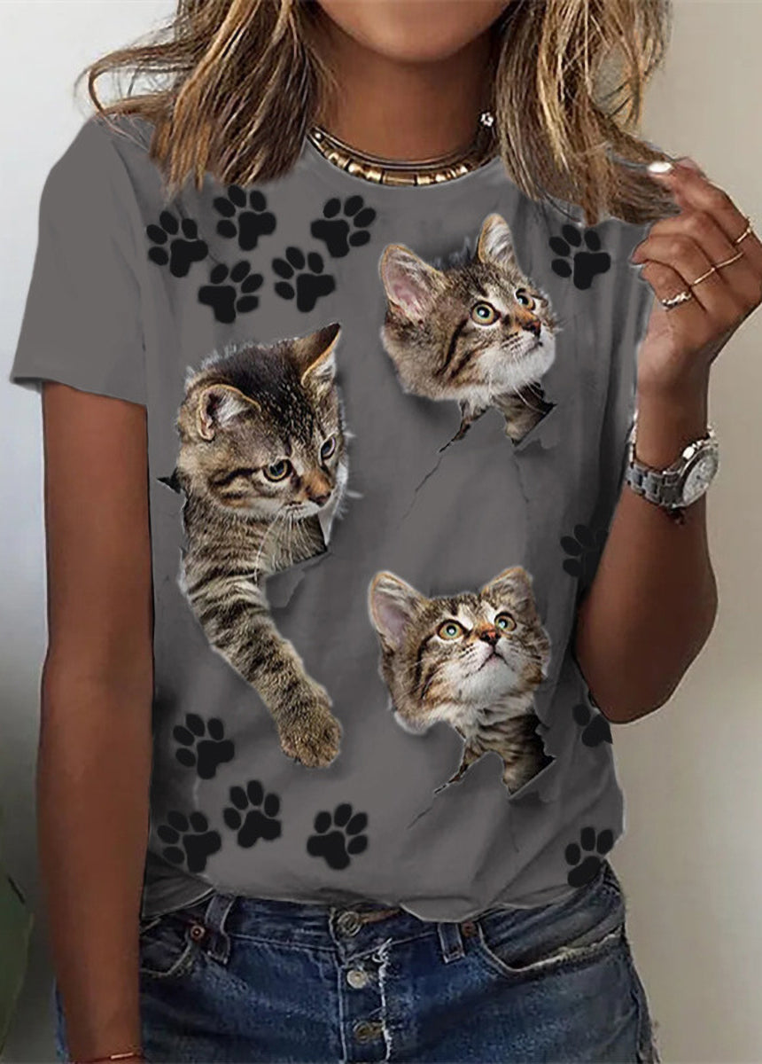 Animal Print Short Sleeve Round Neck T-Shirt