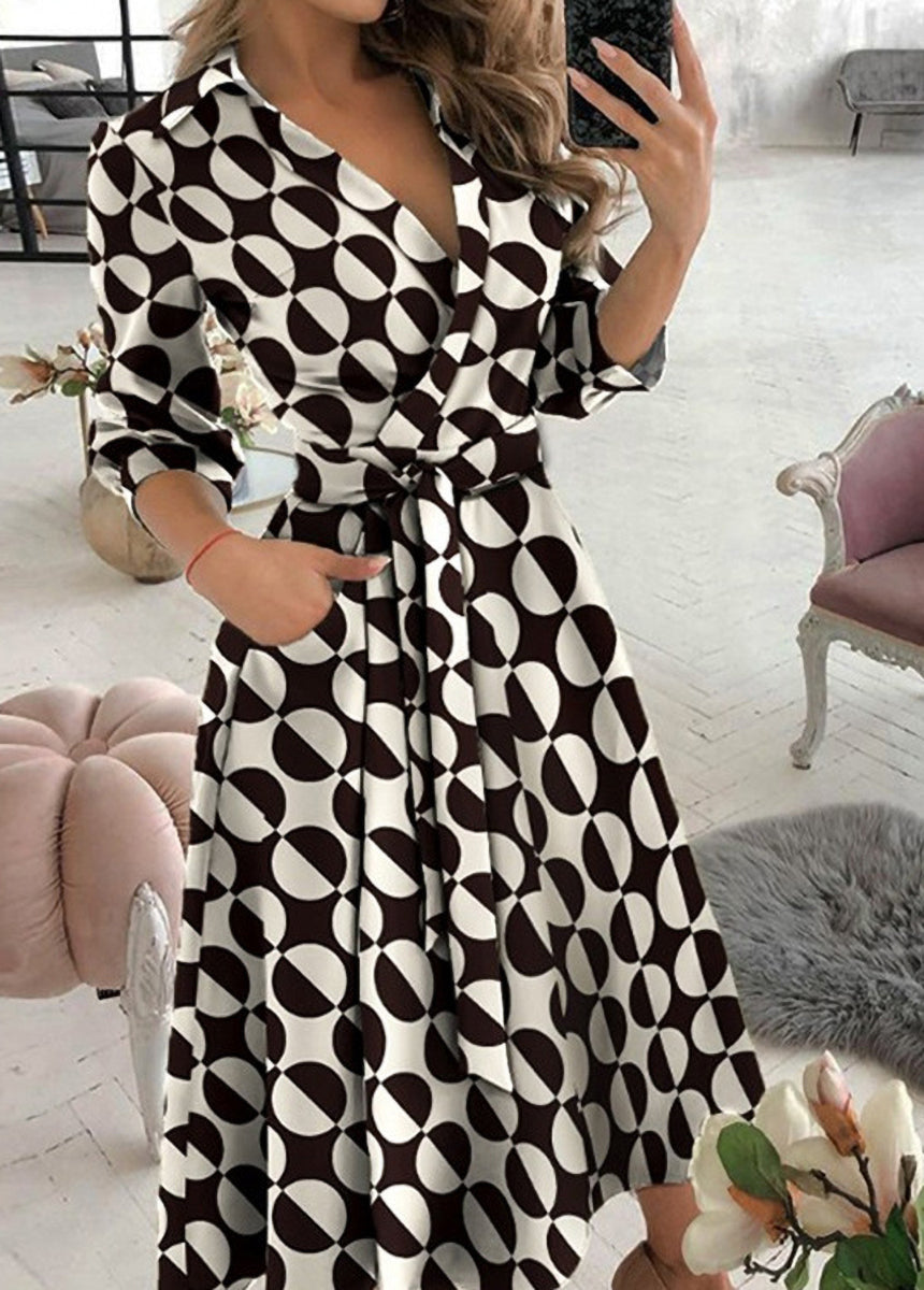 Printed Plaid Collar Tie Dress