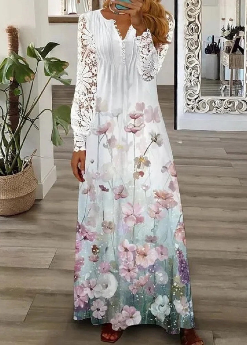 Fashionable hollow lace long dress