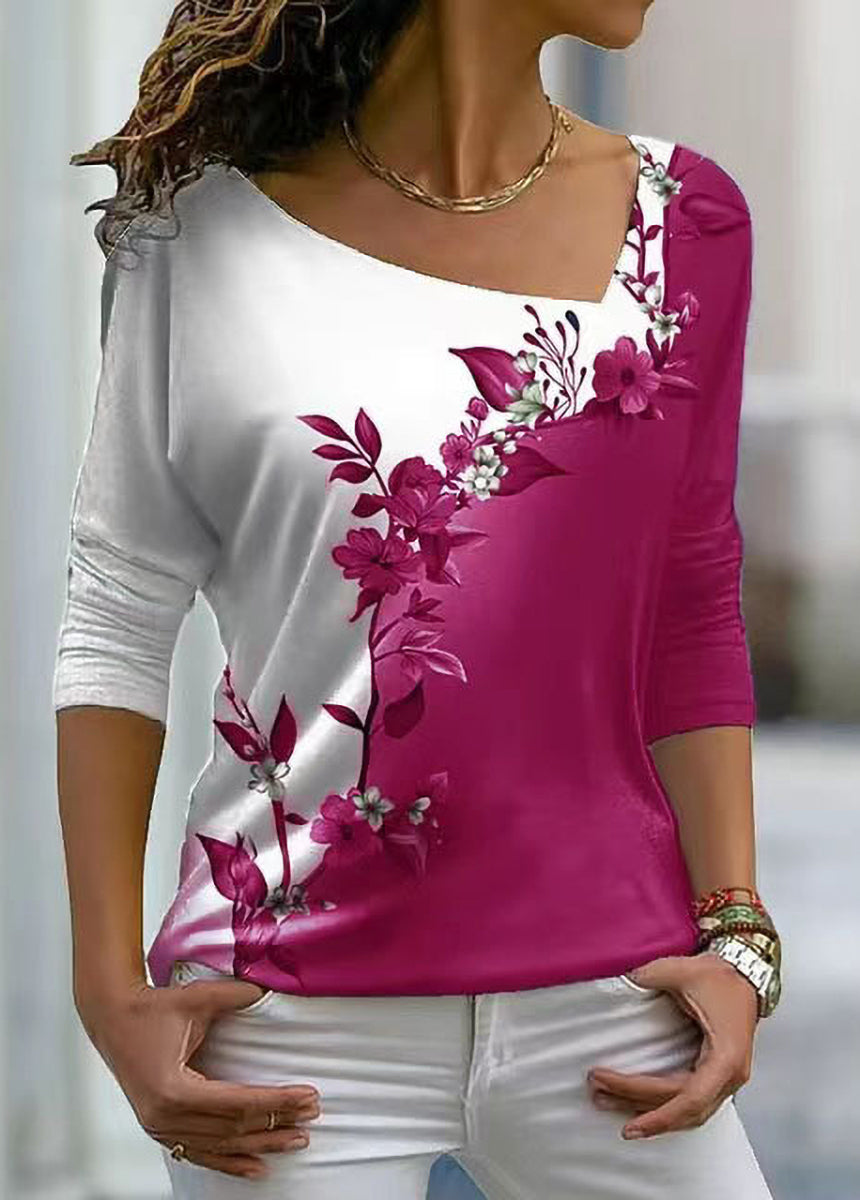 V-neck Floral Long-sleeved T-shirt