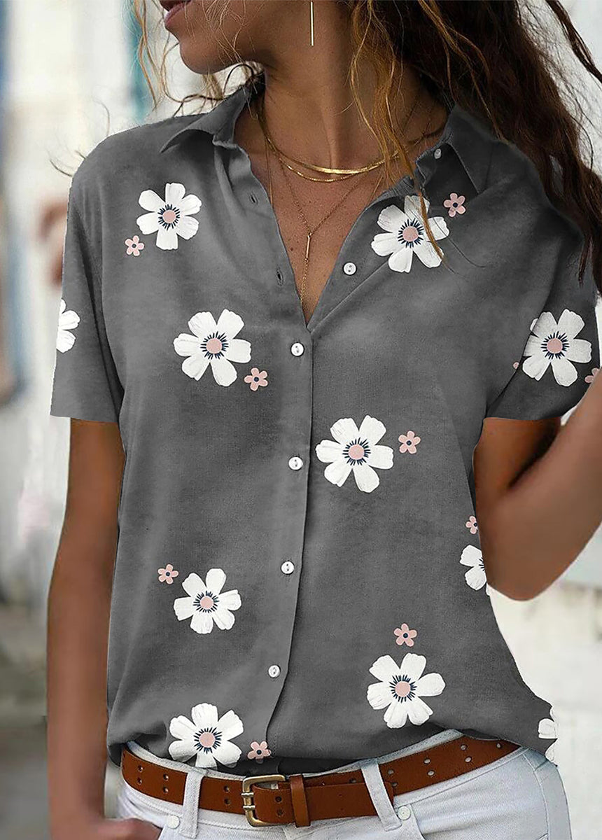 Elegant Fashion Slim Fit Turn-down Collar Printed Short Sleeve Shirt