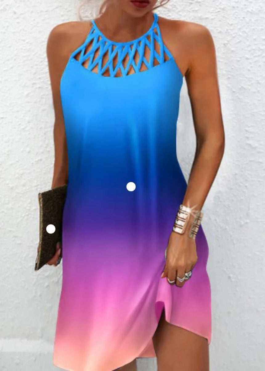 Printed Mesh Strapless Casual Dress