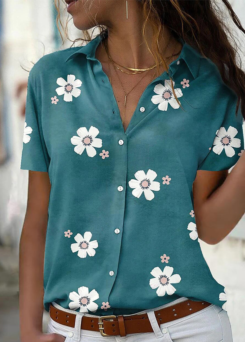 Elegant Fashion Slim Fit Turn-down Collar Printed Short Sleeve Shirt