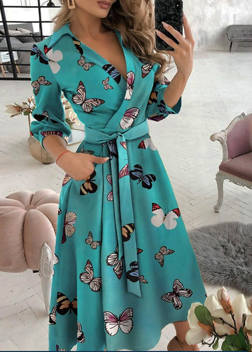Printed Plaid Collar Tie Dress