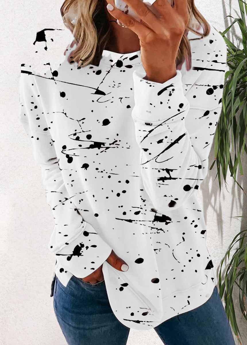Spliced Color Block Round Neck Loose Long-sleeved Top